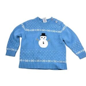 Vintage Kids Sprockets 24M‎ Blue/White Snowman Knit Sweater Winter Cotton Blend